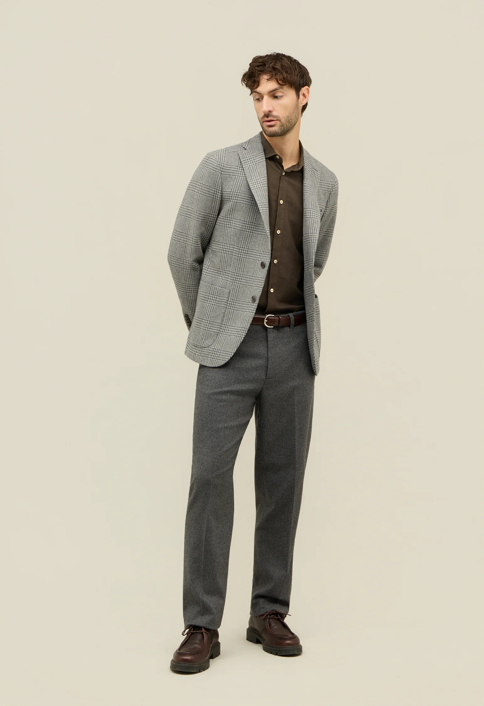 K-Jacket Principe di Galles in misto lana e cashmere grigia