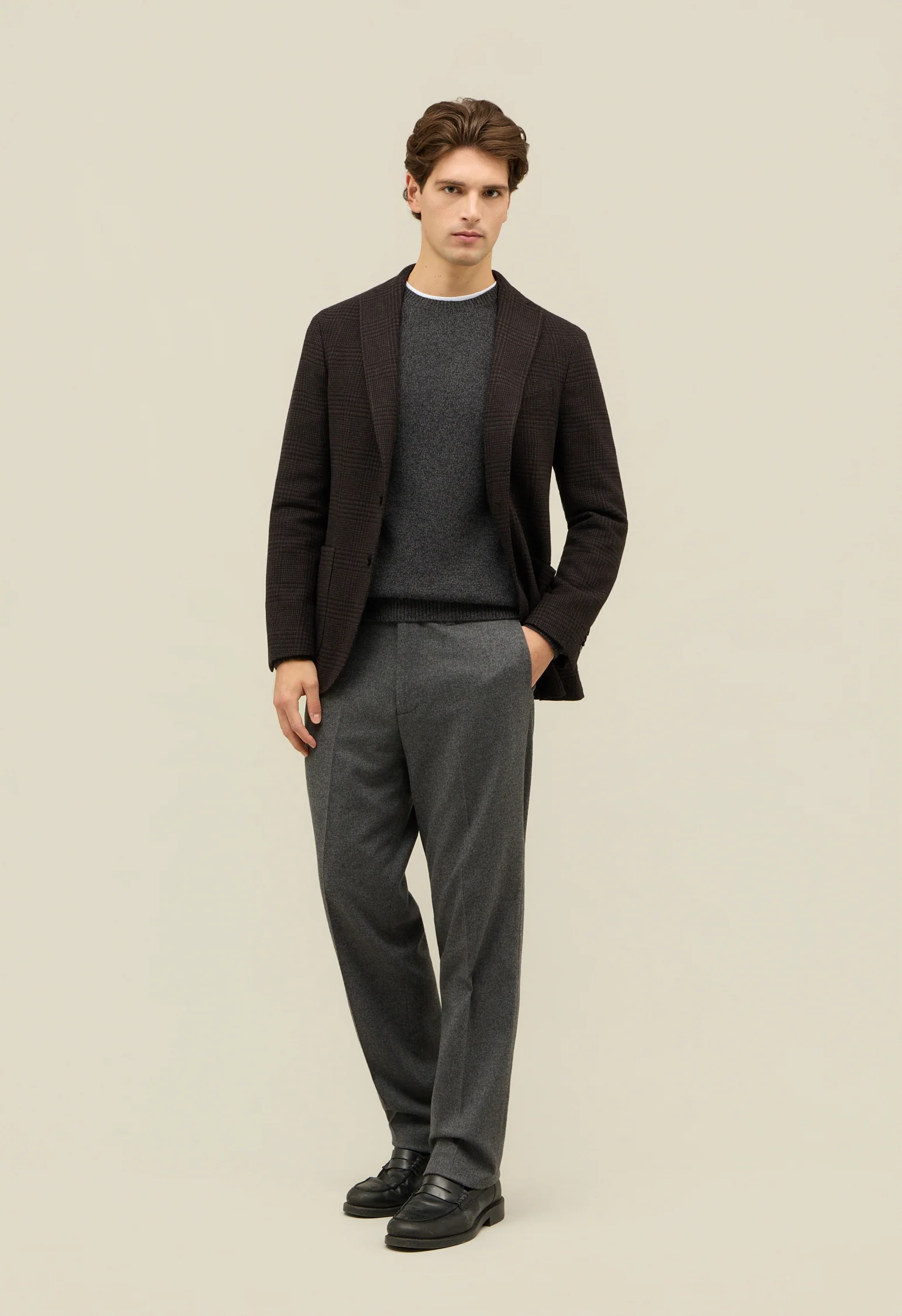 K-Jacket Principe di Galles in misto lana e cashmere marrone
