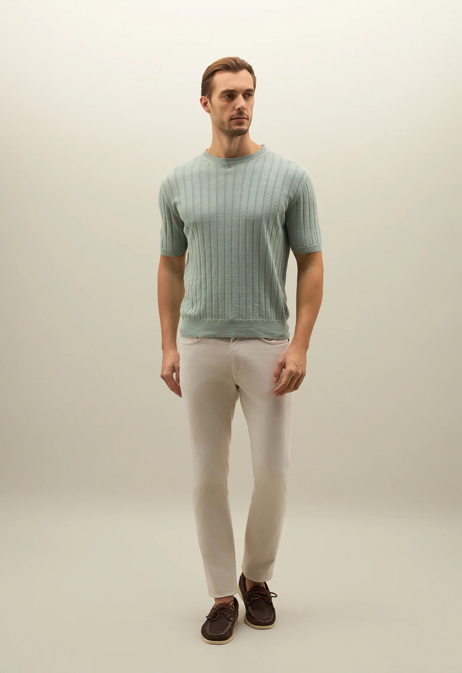 Maglia in lino a coste piatte verde