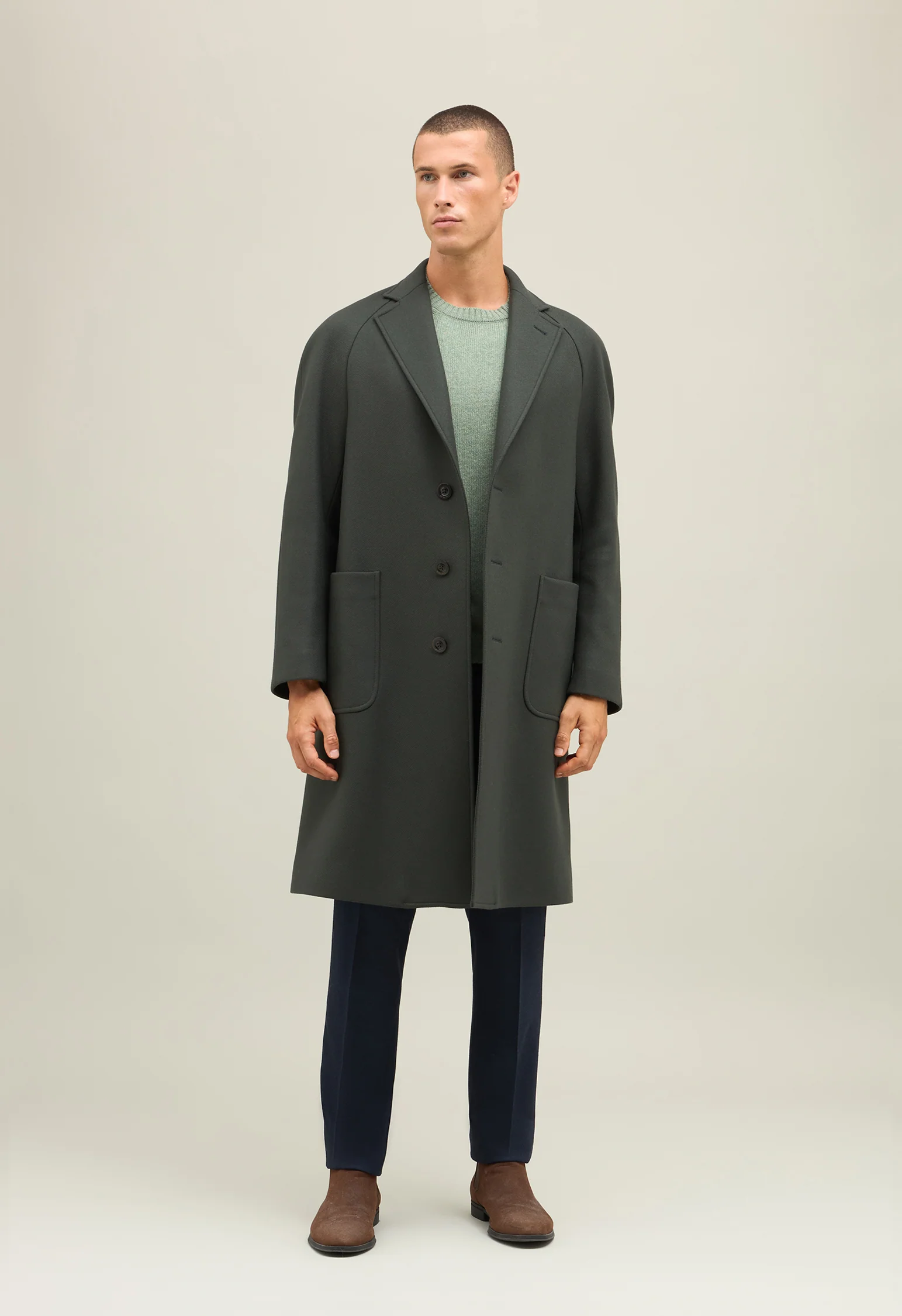 Overcoat in lana e cashmere verde