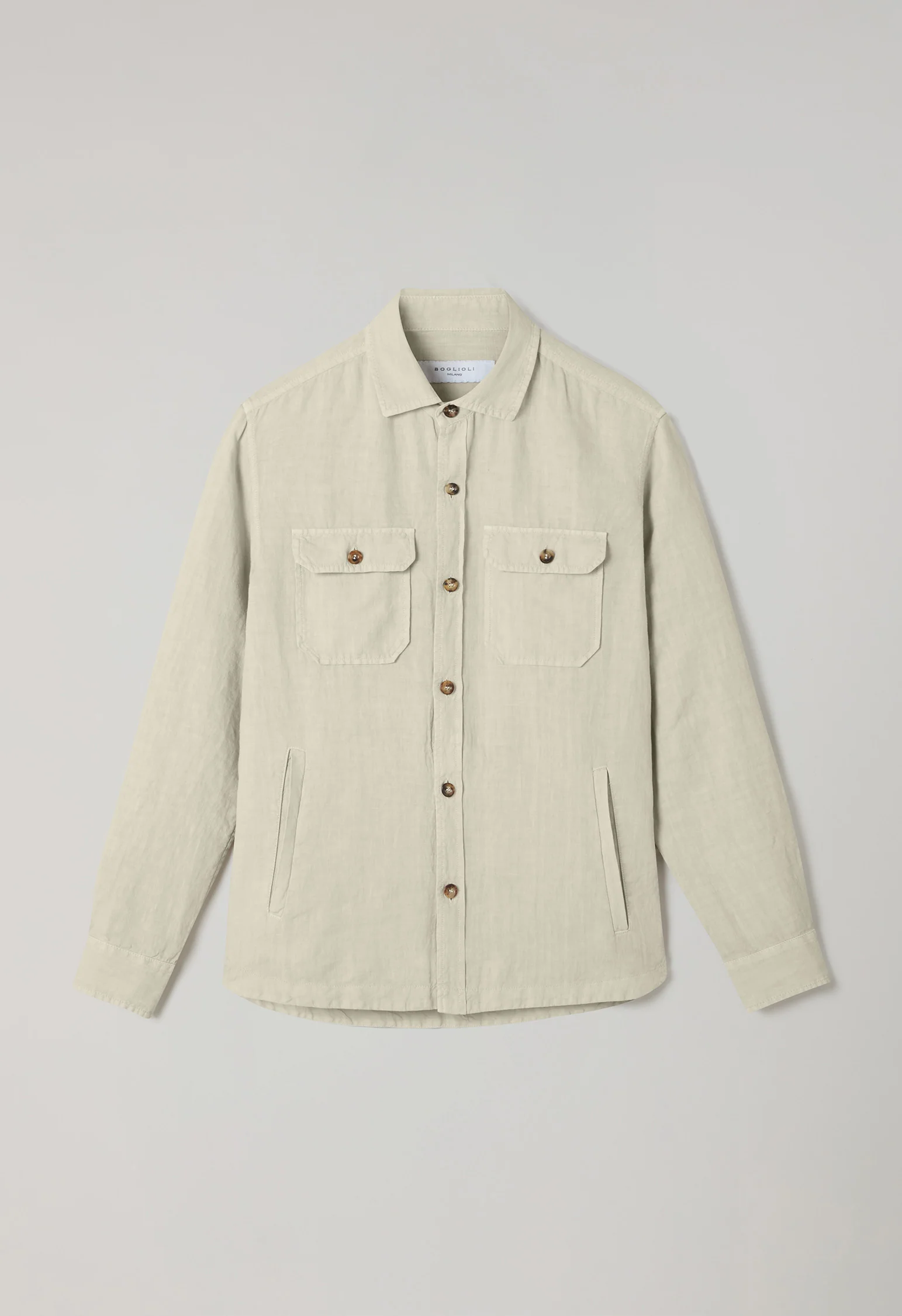 Overshirt in lino tinto in capo beige - Image 4