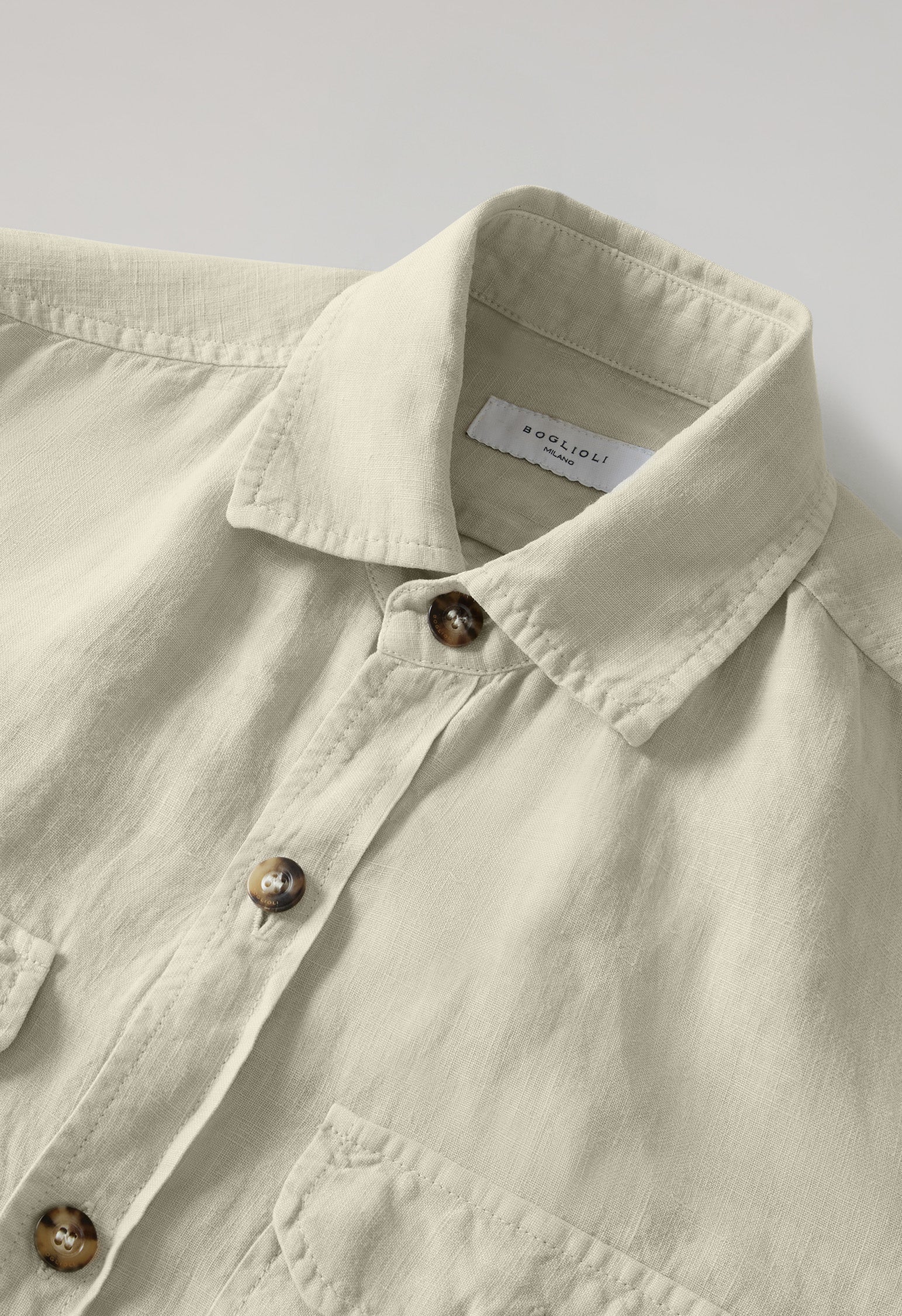 Overshirt in lino tinto in capo beige - Image 5