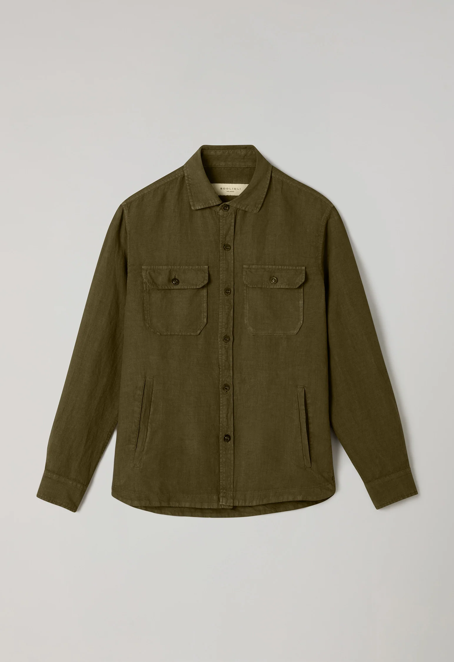 Overshirt in lino tinto in capo verde - Image 4