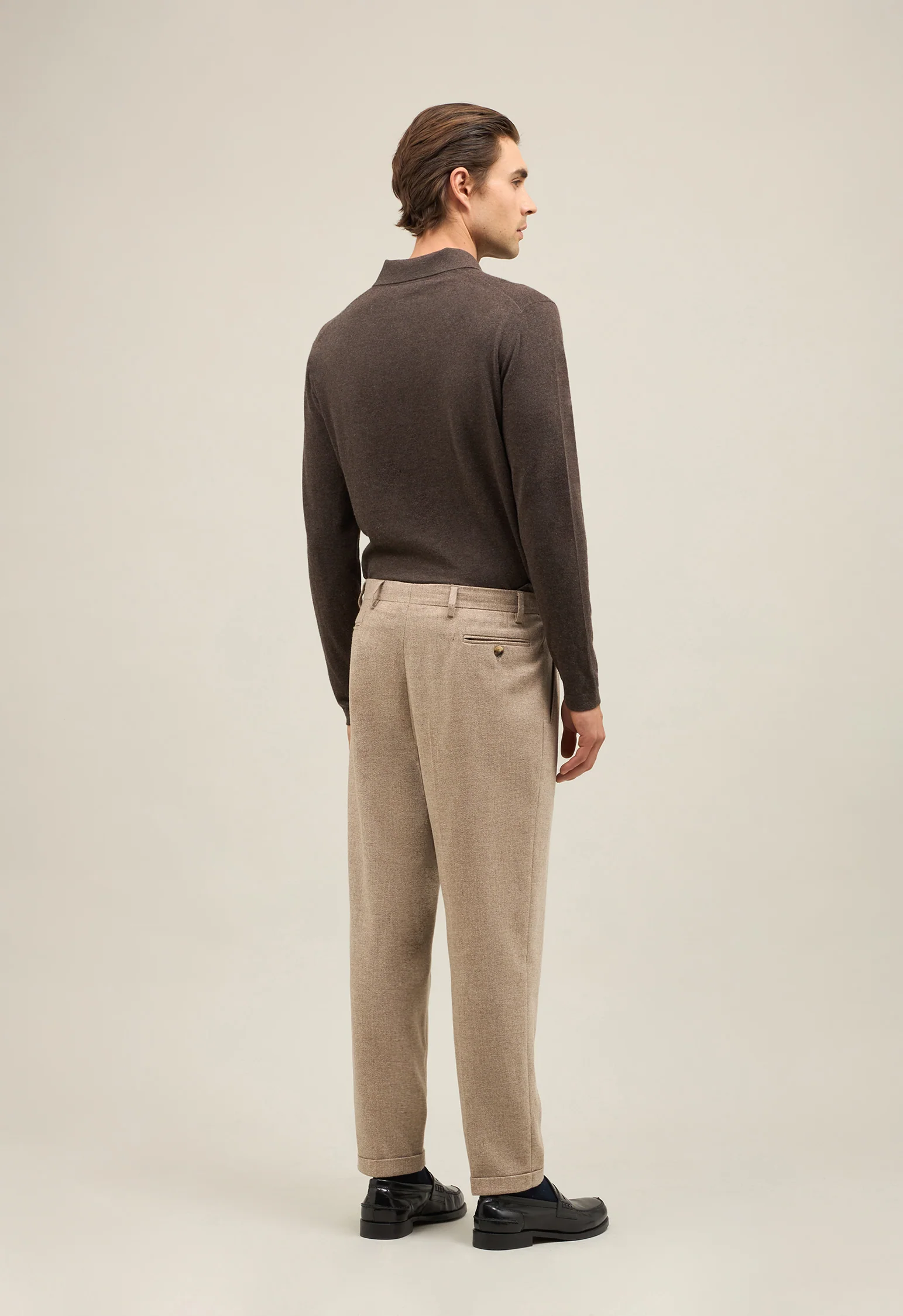 Pantalone due pinces in flanella beige - Image 2