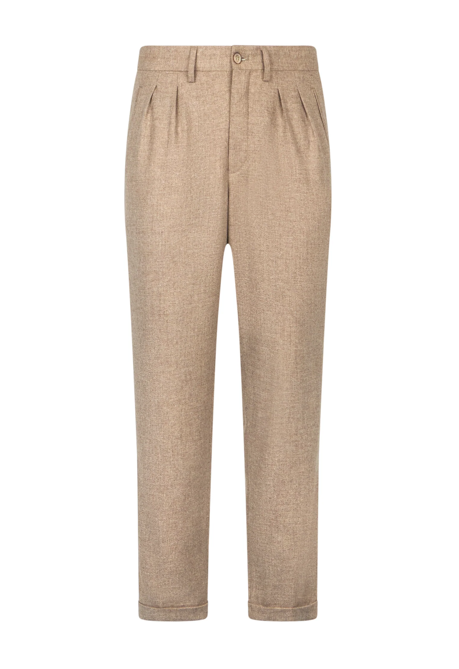 Pantalone due pinces in flanella beige - Image 4