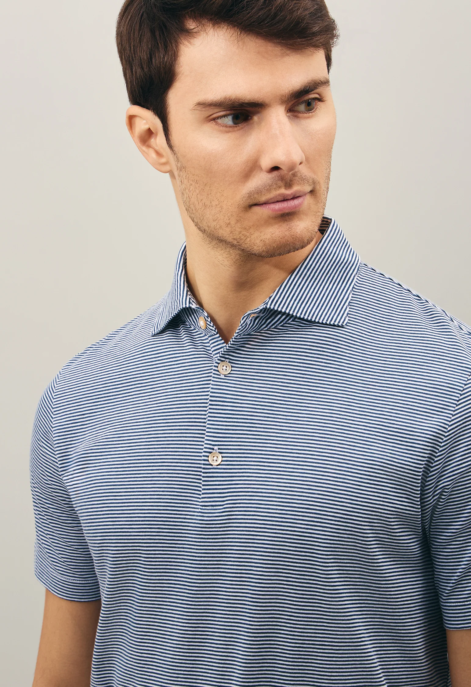 Polo a maniche corte in cotone a righe blu