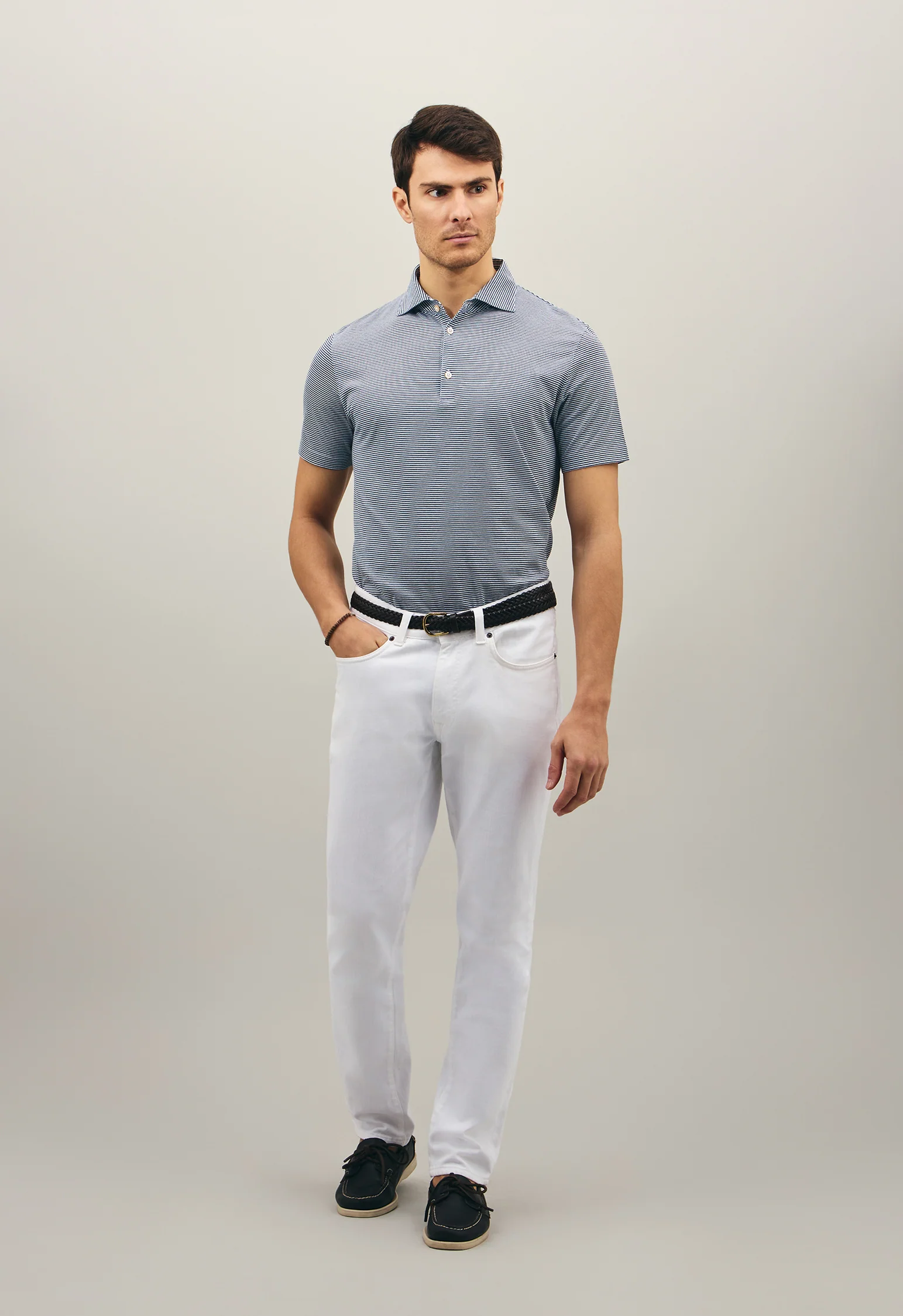 Polo a maniche corte in cotone a righe blu - Image 2
