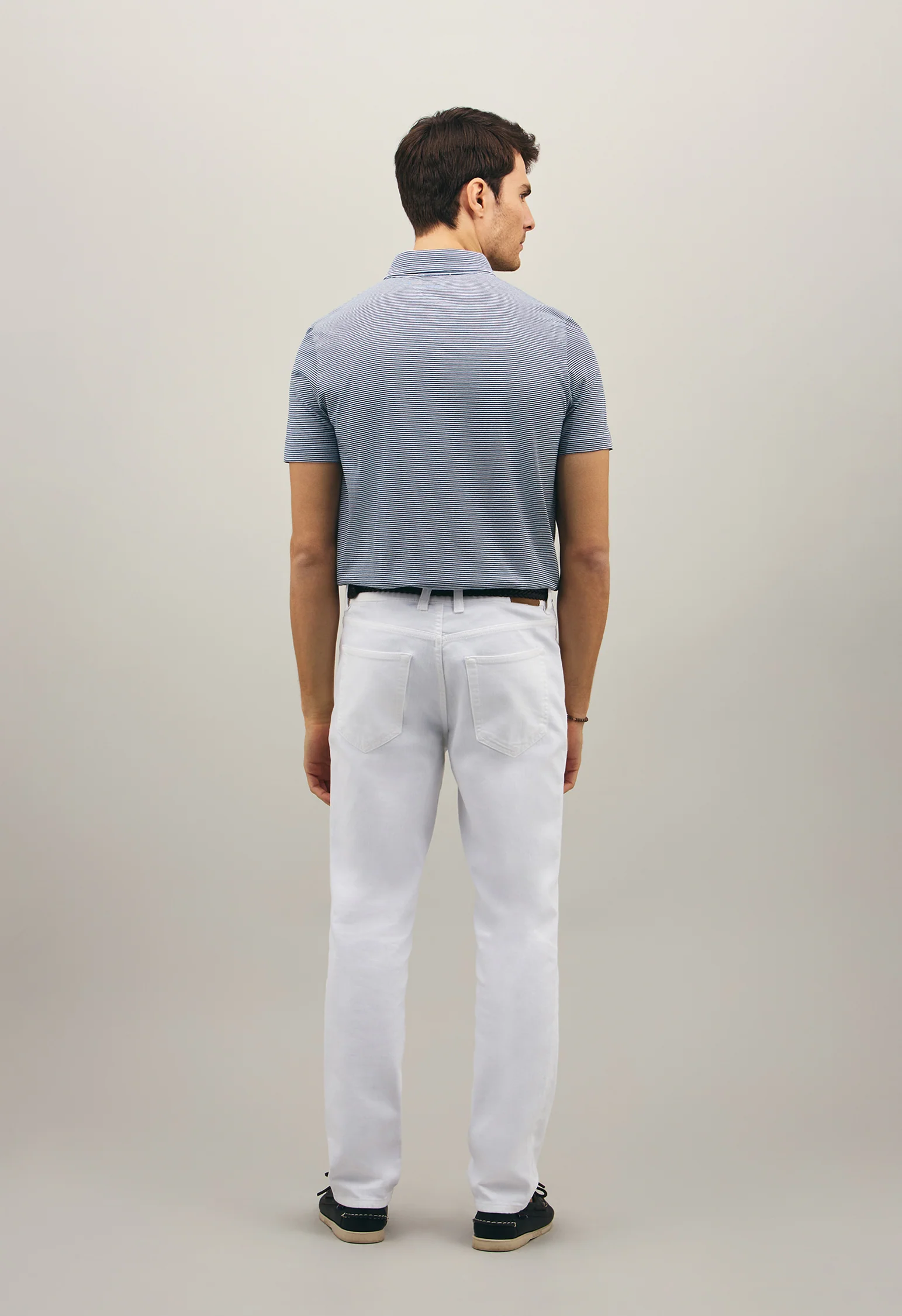 Polo a maniche corte in cotone a righe blu - Image 3