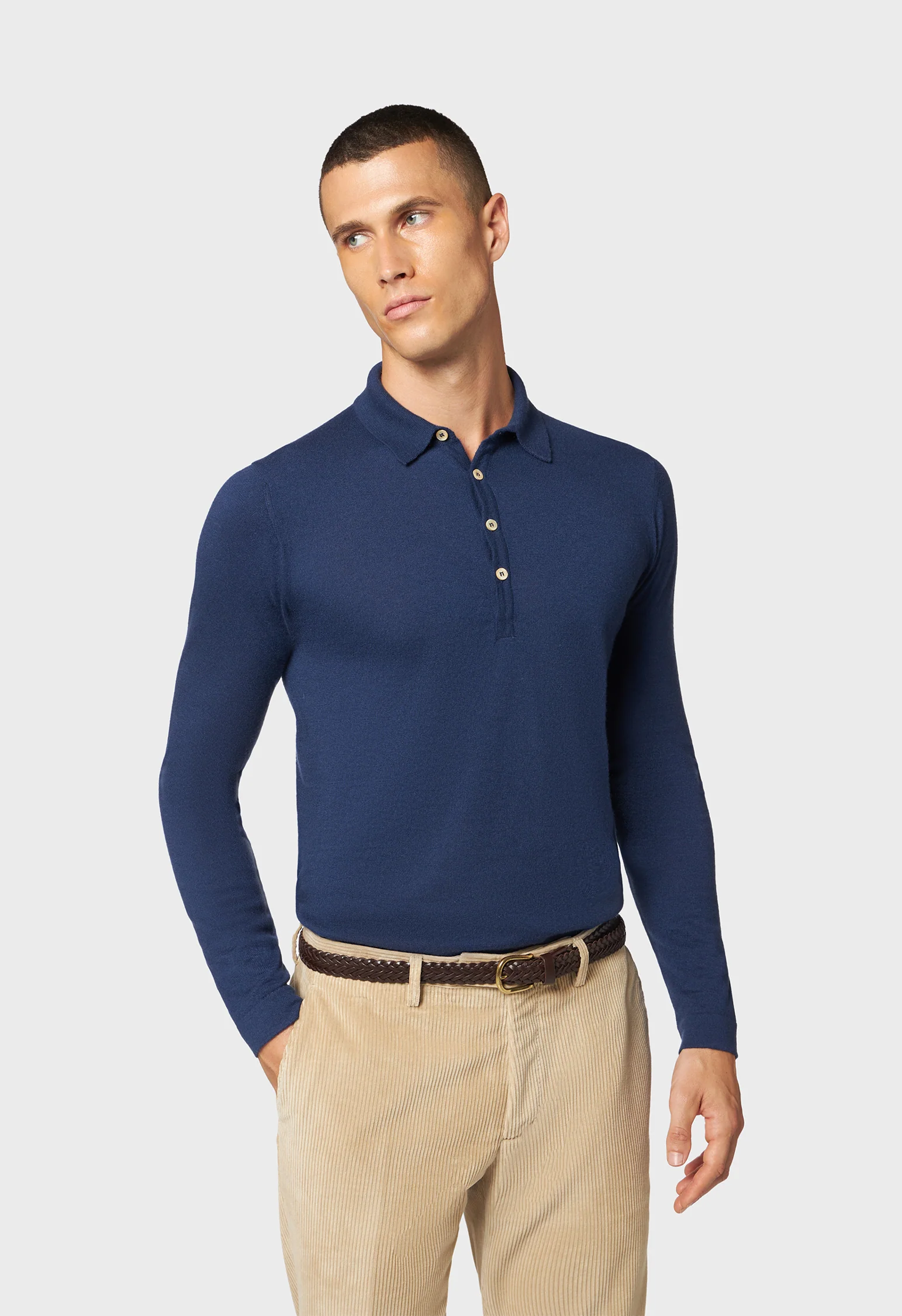 Polo a maniche lunghe in cashmere blu - Image 3
