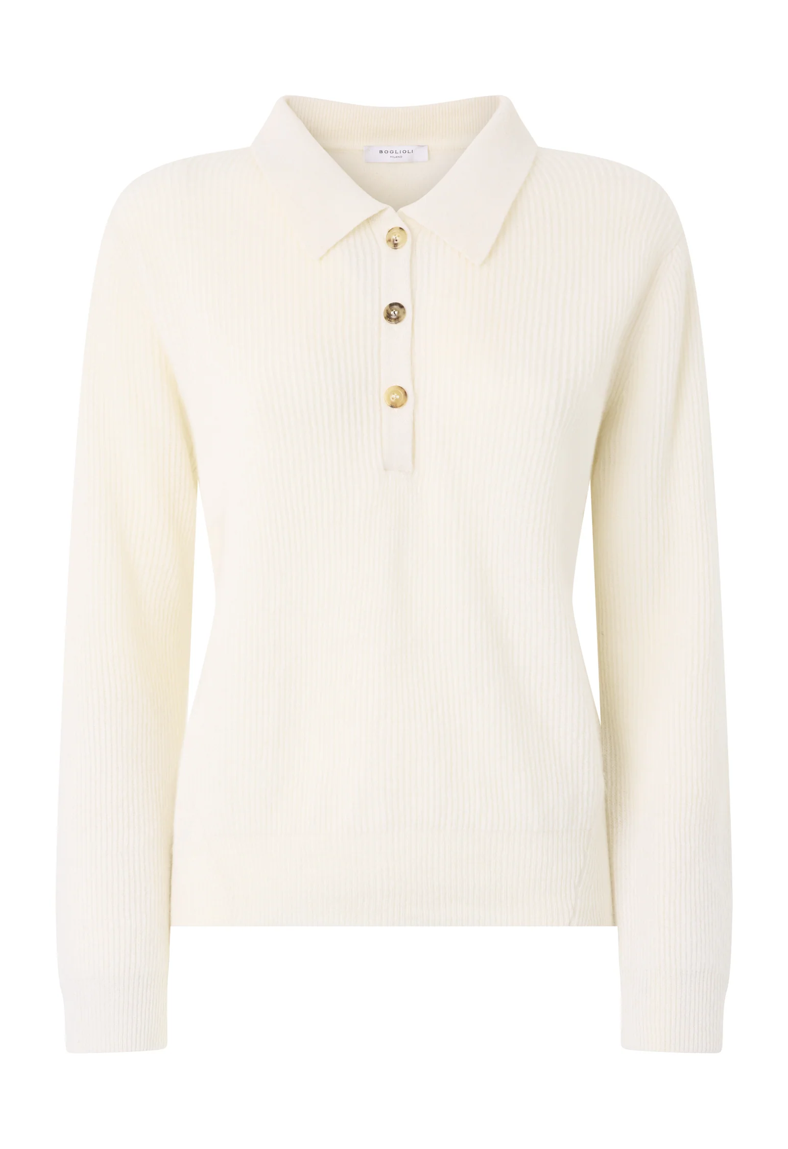 Polo in cashmere a costine bianco - Image 4