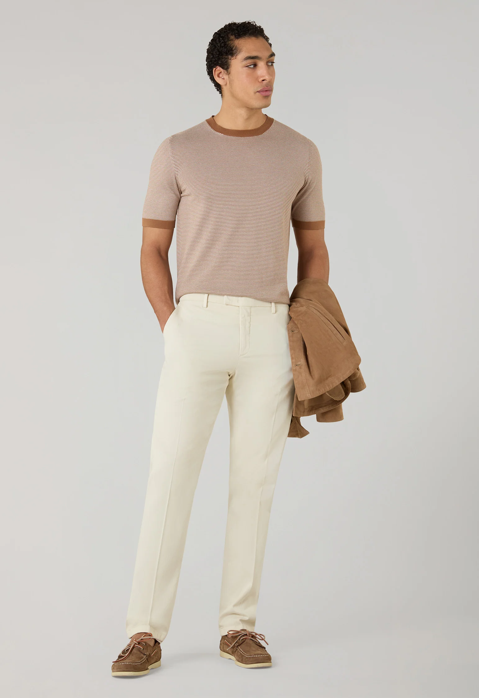 T-Shirt in cotone a righe marrone - Image 3