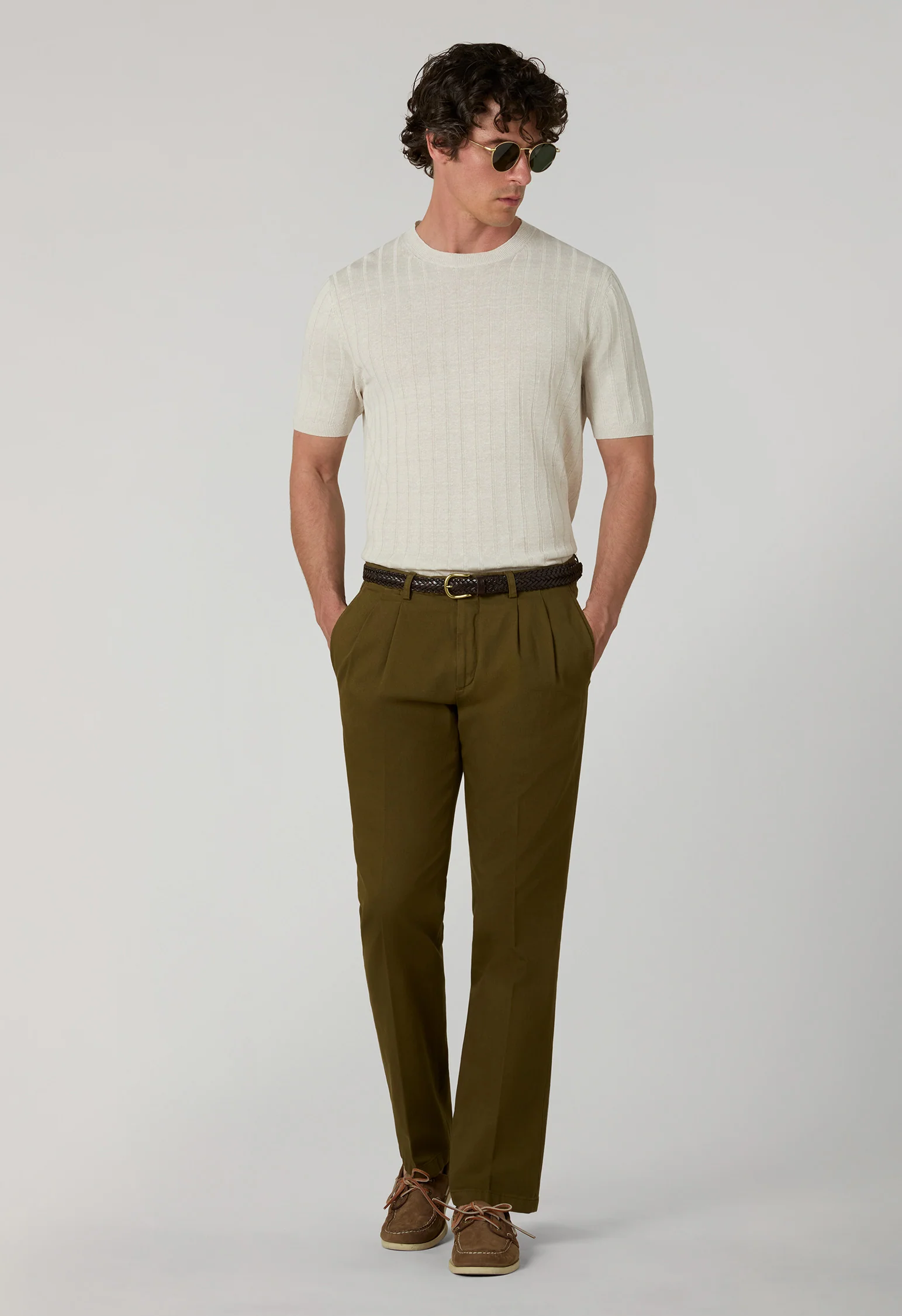 T-Shirt in lino e cotone a coste piatte bianco caldo - Image 3